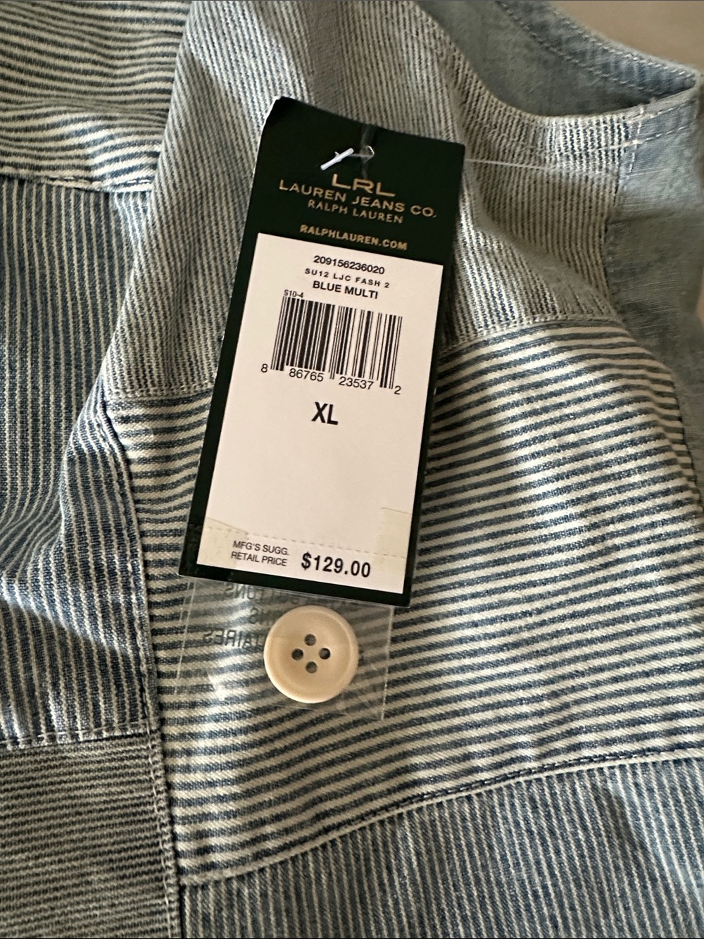 Lauren Ralph Lauren Light Blue Striped Patchwork Vest - Picture 2 of 7